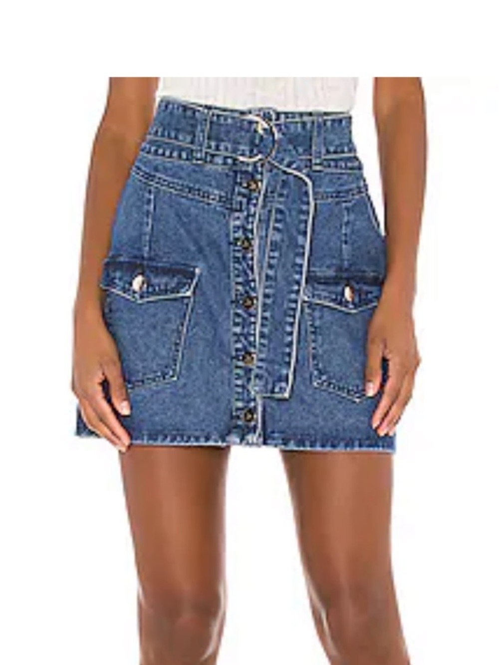 Atoir Medium Blue Button-Front Denim Mini Skirt- Missing Belt